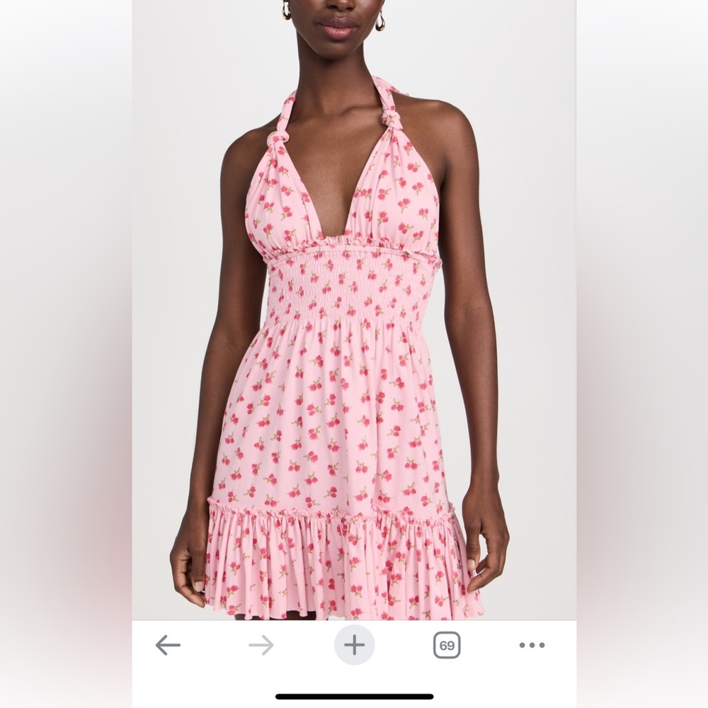 LoveShackFancy Pink Floral Halter Mini Dress NWOT